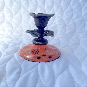 Vintage Brass & Ceramic Candlestick Holder Anthropologie Made India 3”